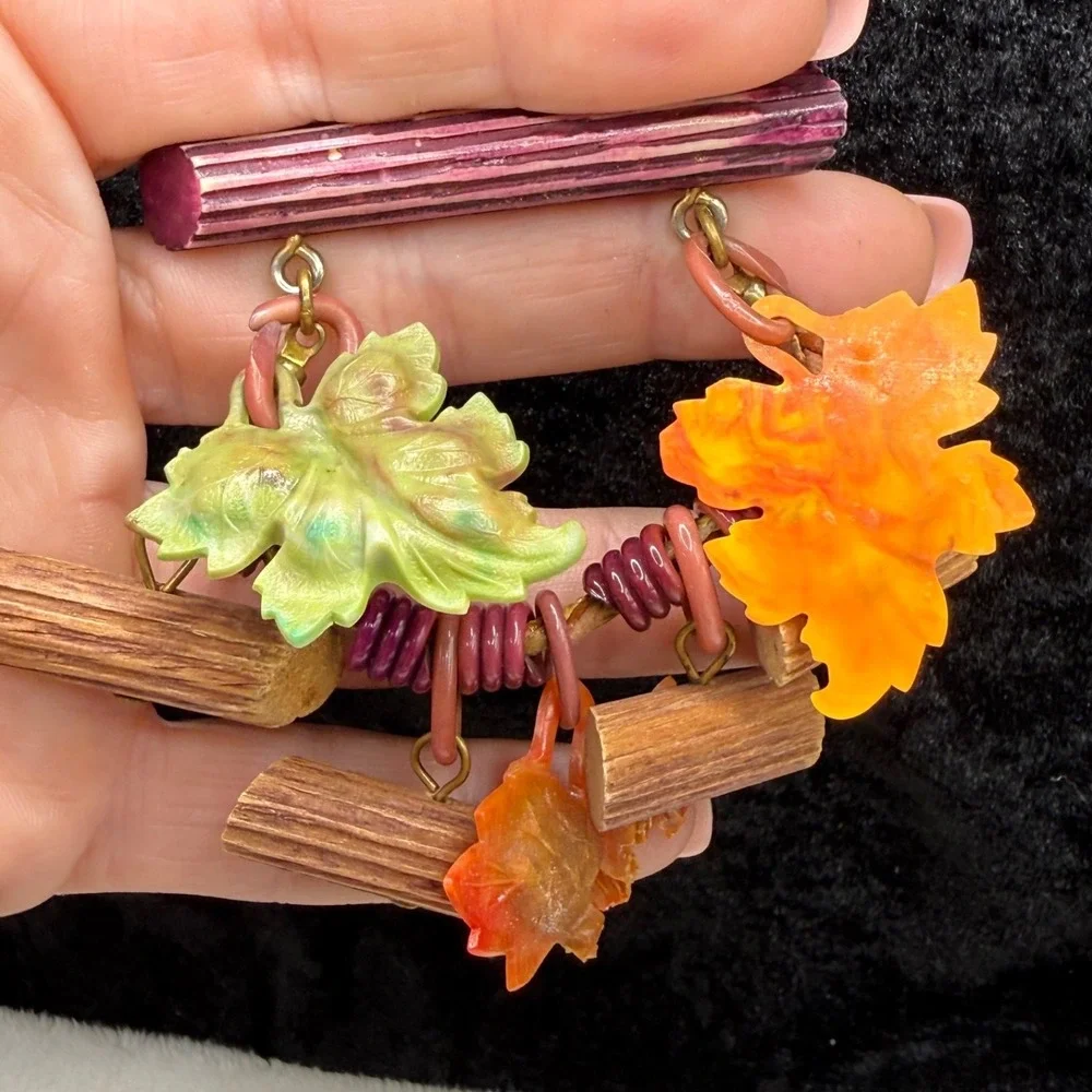 Vintage Hand Crafted Brooch Nature Leaves